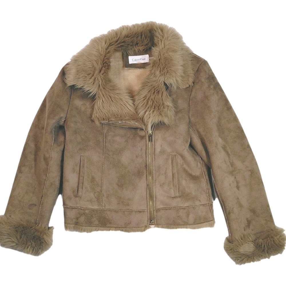 Calvin Klein Faux Sheepskin Women's Jacket Light Brown Size L